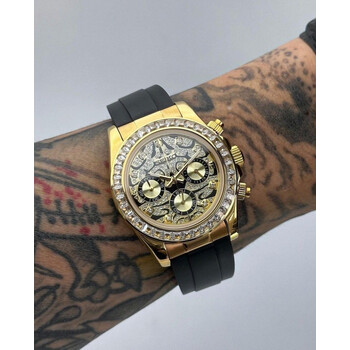 Custom Seiko Mod • Full Diamond Gold Tiger Daytona Quartz Chronograph • 39.5mm